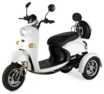 profil gauche du scooter blanc avec siège et coffre verrouillable